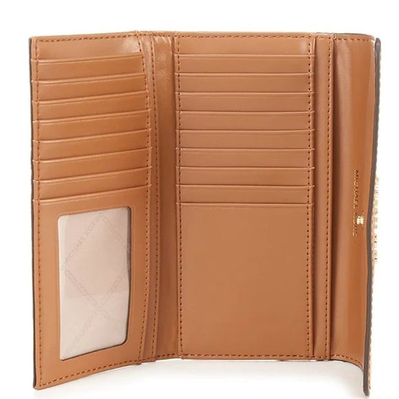 ✅ Michael Kors Jet Set Tri-Fold Large Logo Leather Wallet Acorn / Vanilla ✨ NWT - Picture 6 of 16